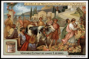 Pericles century (495-429 BC): cortege during panathenaic festival - Liebig chromolithography