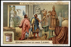 Pericles century (495-429 BC): the sculptor Phidias (490-430 BC) in front of the model of his famous statue of Minerva