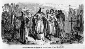 Philippe Auguste orders to pave Paris in the 12th century - engraving by Unknown artist