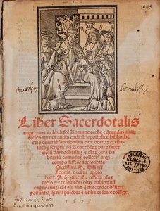 Pope Leon X receives the book Frontispiece of the liturgy book Liber Sacerdotalis by Castellini by Unknown artist