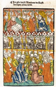 Pope Martin V (1368 - 1431) elected at the Council of Constance (1417) ending the great schism of the West carries out the blessing. “Das concilium”