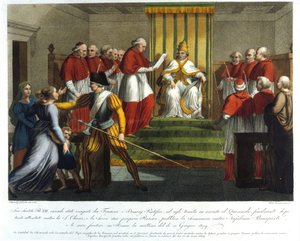 Pope Pius VII Excommunicating Napoleon Bonaparte on 10 June 1809 (Engraving, 19th Century)