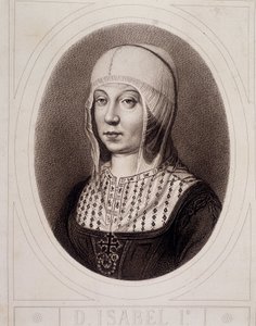 Portrait in Medallion of Isabelle 1st the Catholic or Castile - Engraving by Unknown artist