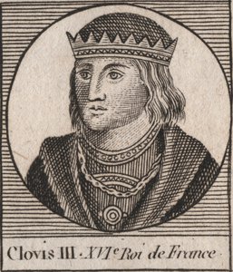 Portrait of Clovis III, King of the Franks from 691 to 695 - CLOVIS III Merovingian king of Neustria and Austrasia - engraving from Instruction sur l
