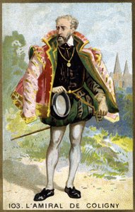 Portrait of Gaspard de Châtillon, Sire de Coligny (1519 - 1572), Admiral of France. Chromolithography of the 19th century