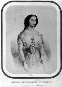 Portrait of Giulia Beltramini Marcora in “La traviata” by Giuseppe Verdi. Lithograph from the end of the 19th century