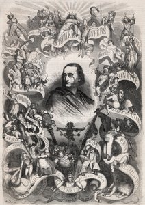 Portrait of Jacques Offenbach, French Composer and Director of the Theatre des Bouffes Parisiens, Encircled by Characters of His Works (Engraving in Le Monde Illustré) by Unknown artist