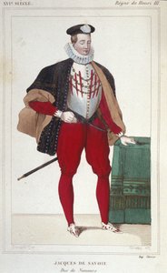Portrait of Jacques de Savoie Nemours (1531-1585), Count of Geneve and Duke of Nemours from 1533 to 1585. Engraving from 1830