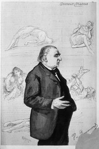 Portrait of Jean Martin Charcot with Drawings Depicting Patients Suffering from Hysteria