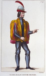 Portrait of John II the Good in military costume, King of France engraving from 1830
