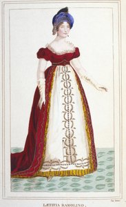 Portrait of Laetitia Bonaparte (Letizia Maria Ramolino) (1750-1836), mother of Napoleon I. Engraving of 1830