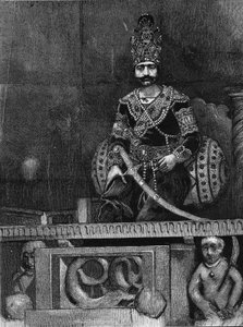 Portrait of Nasir Al-Din (Nasser al Din) (1831-1896) Shah of Persia on his throne.