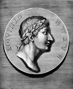 Portrait of Ovid in medallion. Engraving of the 19th century. Coll Maciet, Bibliotheque des Arts décoratifs, Paris. by Unknown artist