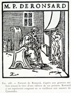 Portrait of Pierre de Ronsard old thinking of the amours of Cassandre - wood engraving by Unknown artist