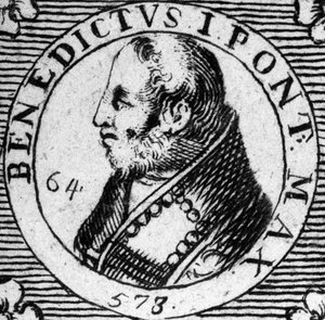 Portrait of Pope Benedict I. Engraving of the 19th century