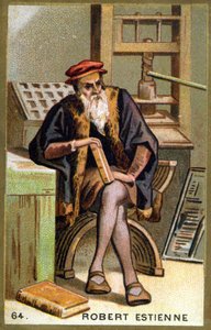 Portrait of Robert I Estienne (1498 - 1559) humanist, publisher and printer. Chromolithography of the 19th century