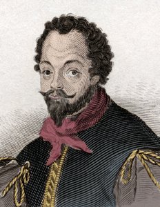 Portrait of Sir Francis Drake, English Privateer and Navigator (engraving of the 19th century)