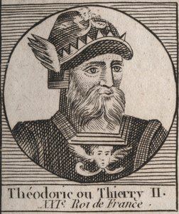 Portrait of Thierry II, King of the Francs of Austrasia and Burgundy - engraving from 