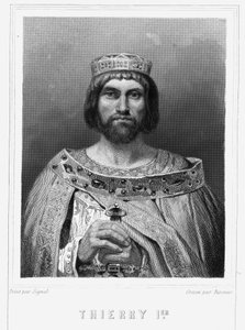 Portrait of Thierry I (? - 533), King of Austrasia - in Histoire des Français by Lavallée, engraving, sd