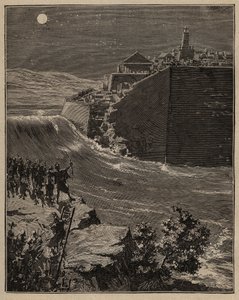 Pottery: Raw Bricks in Ancient Greece. The Army of Pausanias Detours the Course of a River to Destroy the Walls of Raw Brick Protecting the City of Mantinee. Engraving from 1885 in 