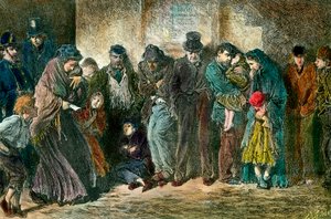 Poverty in London at the Door of a Shelter by Unknown artist