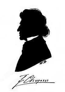 Profile silhouette of the Polish composer Frederic Chopin with autograph. 19th century by Unknown artist
