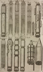 Pyrotechnic Rockets and Instruments, Engraving from Grand Art of Artillery by Casimir Siemienowicz by Unknown artist