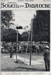 Racing club of France. Sheldon, champion of France, jumps 2.95 m to jump a la Perche. Engraving in Le sun-du-dimanche, July 2 by Unknown artist