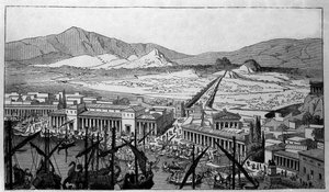 Reconstruction of the Port of Piraeus in Greece as in the ancient period by Unknown artist