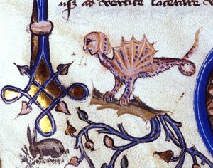 Representation of a fantastic animal, half man half dragon. Miniature of a 14th century manuscript by Unknown artist