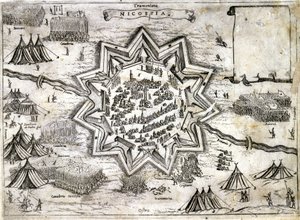 Representation of the siege of Nicosia on the island of Cyprus in 1191 during the 3rd Crusade by Richard Lion Heart. 16th century by Unknown artist
