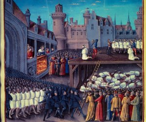 Richard the Lionheart made Turkish prisoners apprehend at the Third Crusade in 1191. Miniature of a manuscript by Sebastien Mamerot