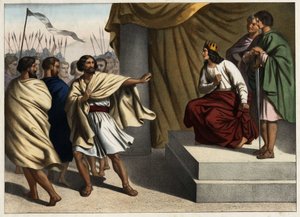 Roboam, the first king of Judas, triggered the revolt of the ten northern tribes. Anonymous engraving from the middle of the 19th century.