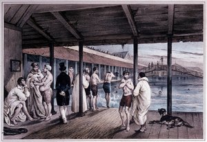 Royal swimming school in Paris, early 19th century.