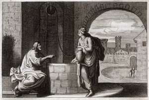 Royaumont Bible, New Testament: Christ and Samaritan at the Well (illustration from 1811) by Unknown artist