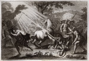 Royaumont Bible, New Testament: Conversion of St. Paul on the way to Damascus. He hears the voice of Jesus Christ who says to him 