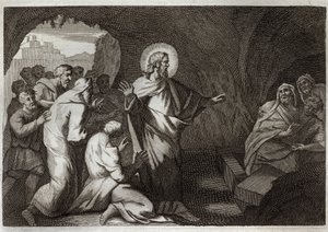 Royaumont Bible, New Testament: The Resurrection of Lazarus by Jesus Christ. Illustration from 1811.
