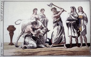 Sacrifice of a bull. Custom in Roman antiquity. by Unknown artist