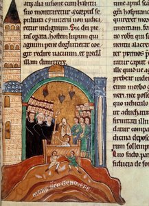 Saint Hugues de Cluny, Abbot of Cluny, Rescues a Dead Man in Paris. Miniature from a Historical and Liturgical Collection by Unknown artist