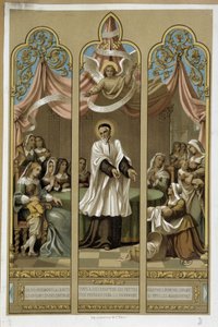 Saint Vincent de Paul established the work of the Enfants Found - according to stained glass 18th century by Unknown artist