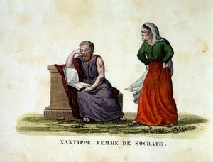 Domestic scene between Socrates and his wife Xantippe (Xanthippe) - engraving