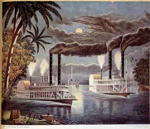Scene of Boat Navigation on the Mississippi River in the United States