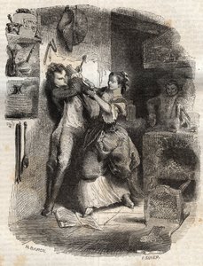She smeared me my face, and all this was delicious - Illustration for the confessions by Jean-Jacques Rousseau - engraving of 1849