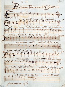 Sheet music page of Psalm for four voices, which belonged to Cardinal Francesco Gonzaga by Unknown artist