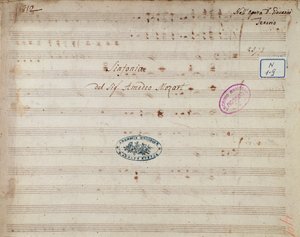 Sheet music page of the symphony of Don Giovanni, opera by Mozart