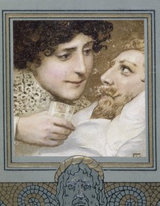 Sick man and woman giving him a glass of water - 19th century by Unknown artist