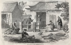 Silk production in China and the various stages of manufacturing.