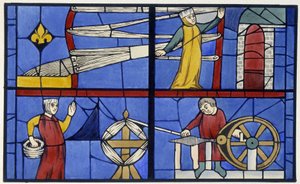 Spinning workshop. Fac simile of a stained glass window from the Cathedral of Amiens - in 