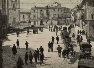 Square and city hall of Monreale, insurrection of the Fasci Siciliani, Italy, engraving from a photograph by E Interguglielmi from L