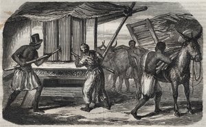 Sugar Manufacturing: A Sugar Cane Mill in a Sugar Factory in the West Indies. Engraving from 1859 by Unknown artist